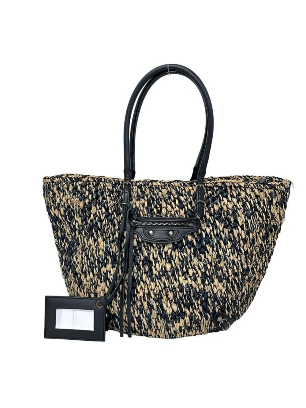 Balenciaga Tote Bag Dark Navy Beige Basket Leather